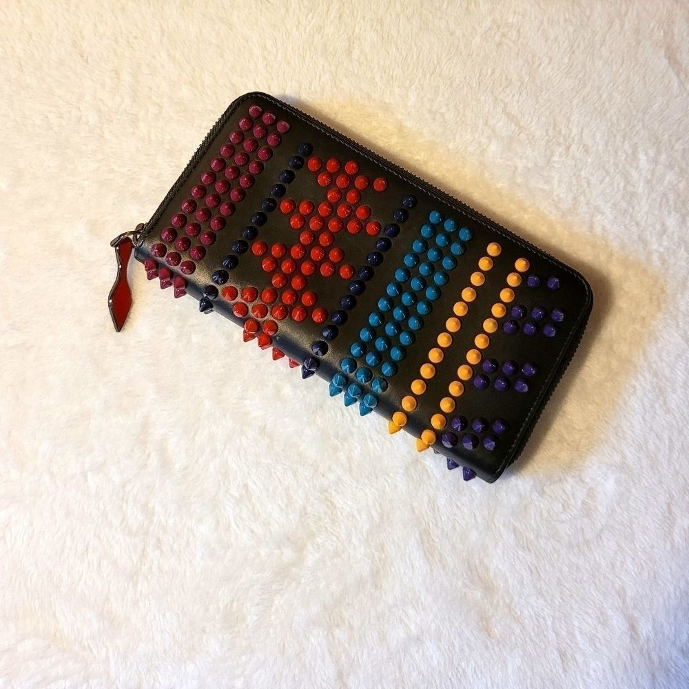 Christian Louboutin Panettone Black Multi-Color Spike Zip Wallet